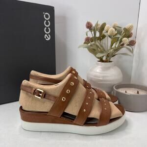 Ecco Touch Plateau Leather Sandal Whiskey Brown Women's 10-10.5/EU41 Tried On